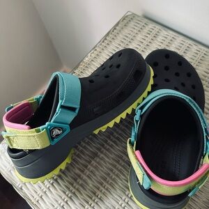 Crocs Classic Hiker Clogs Black W/Lime Green, Teal /Pink Size Men's 4 Women's 6